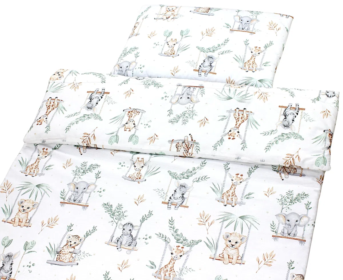 TupTam Set di Piumone Fantasia per Bambini Tutte le Stagioni Cuscino Piatto 2 pz., Safari sull'altalena, 135x100 cm