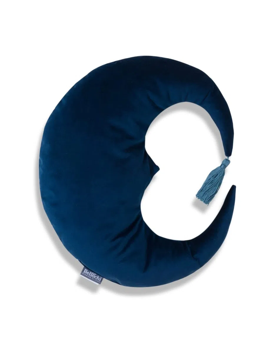 Bellochi Cuscino Decorativo Con Riempimento Anallergico - Cuscino Bambini - Cuscino Velluto a Forma di Luna - Cameretta Neonato Decorazioni - Blu