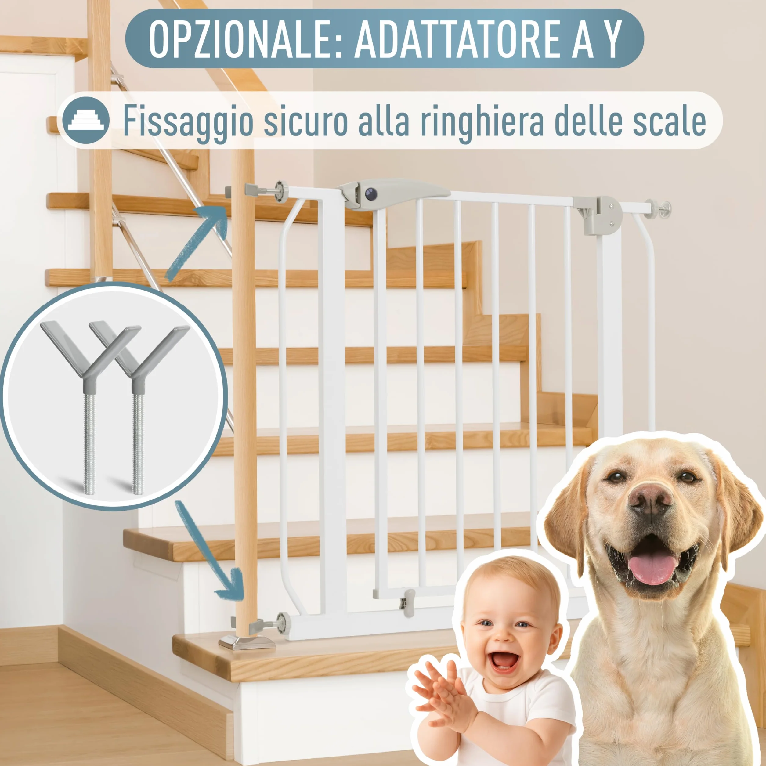Berrin Cancelletto per Bambini di Sicurezza 120-130 cm Metallo Bianco 90° Stop
