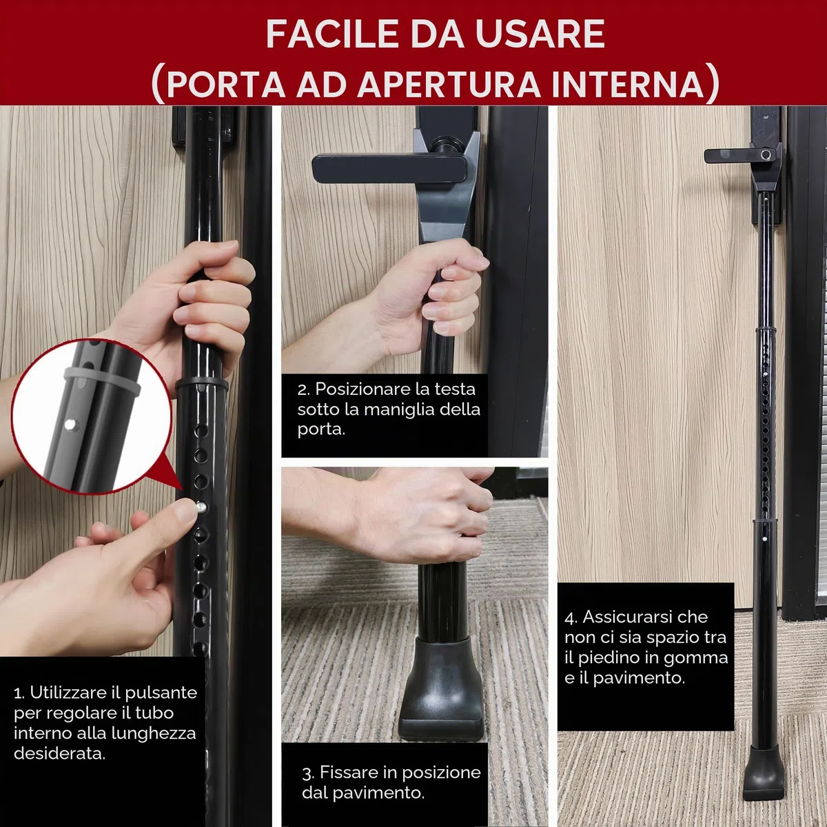 Nero Barra di Sicurezza per Porta d'Entrata - 1 Pack Sbarra Antiscasso, Blocco Porte