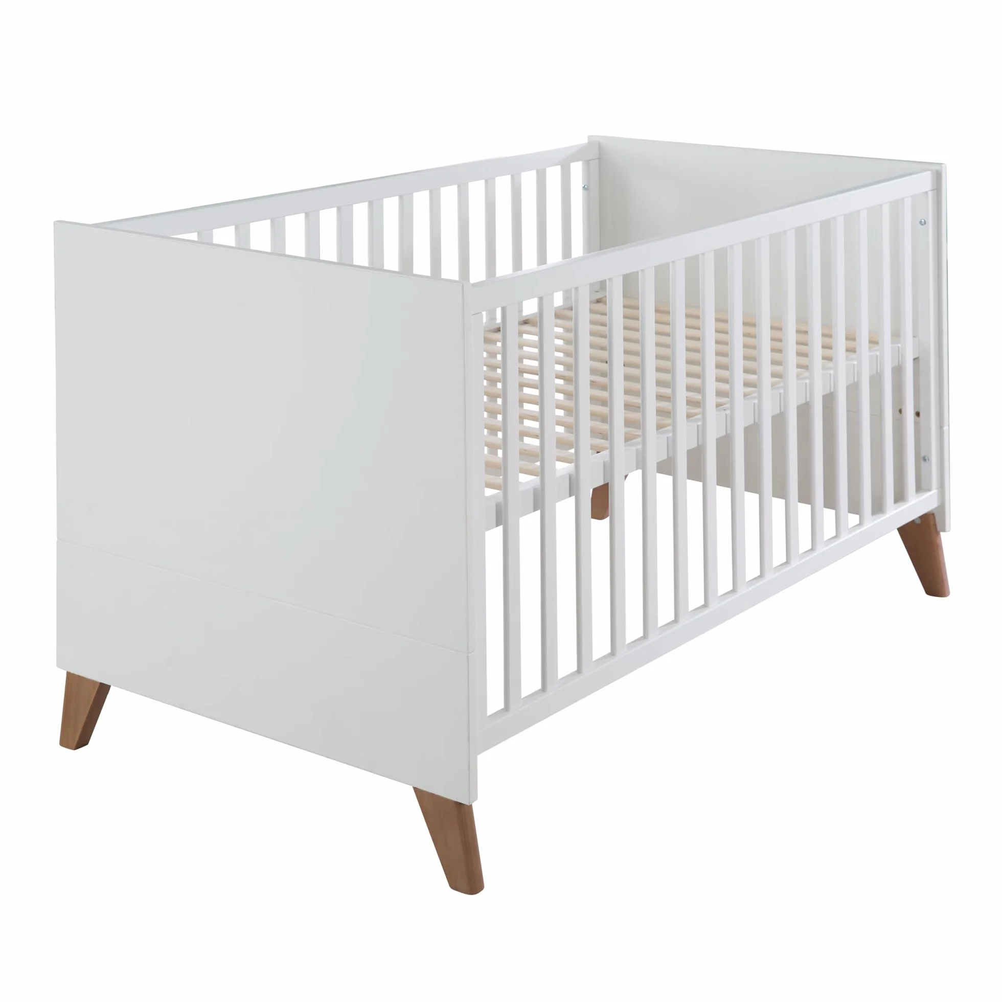 roba Set per cameretta bambini 3 pezzi Lettino 70x140 cm convertibile fasciatoio 3 cassetti armadio bambini Maniglie piedi legno massello Bianco rovere scuro