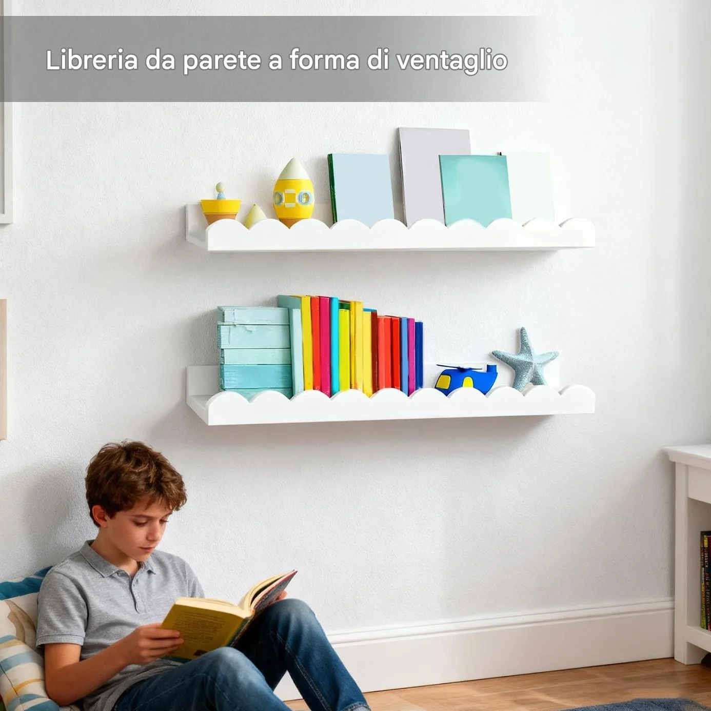 Librerie Galleggianti per Libri 2 Pezzi in Legno per Parete Camera Bambini Bagno