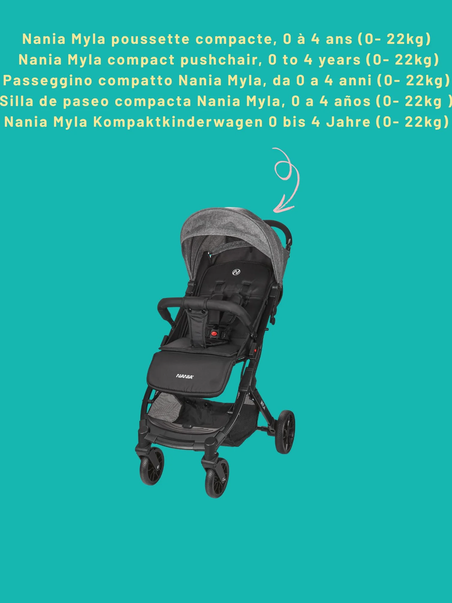 Nania Myla passeggino compatto a ombrello leggero 7,5 kg reclinabile 0-4 anni 22 kg max