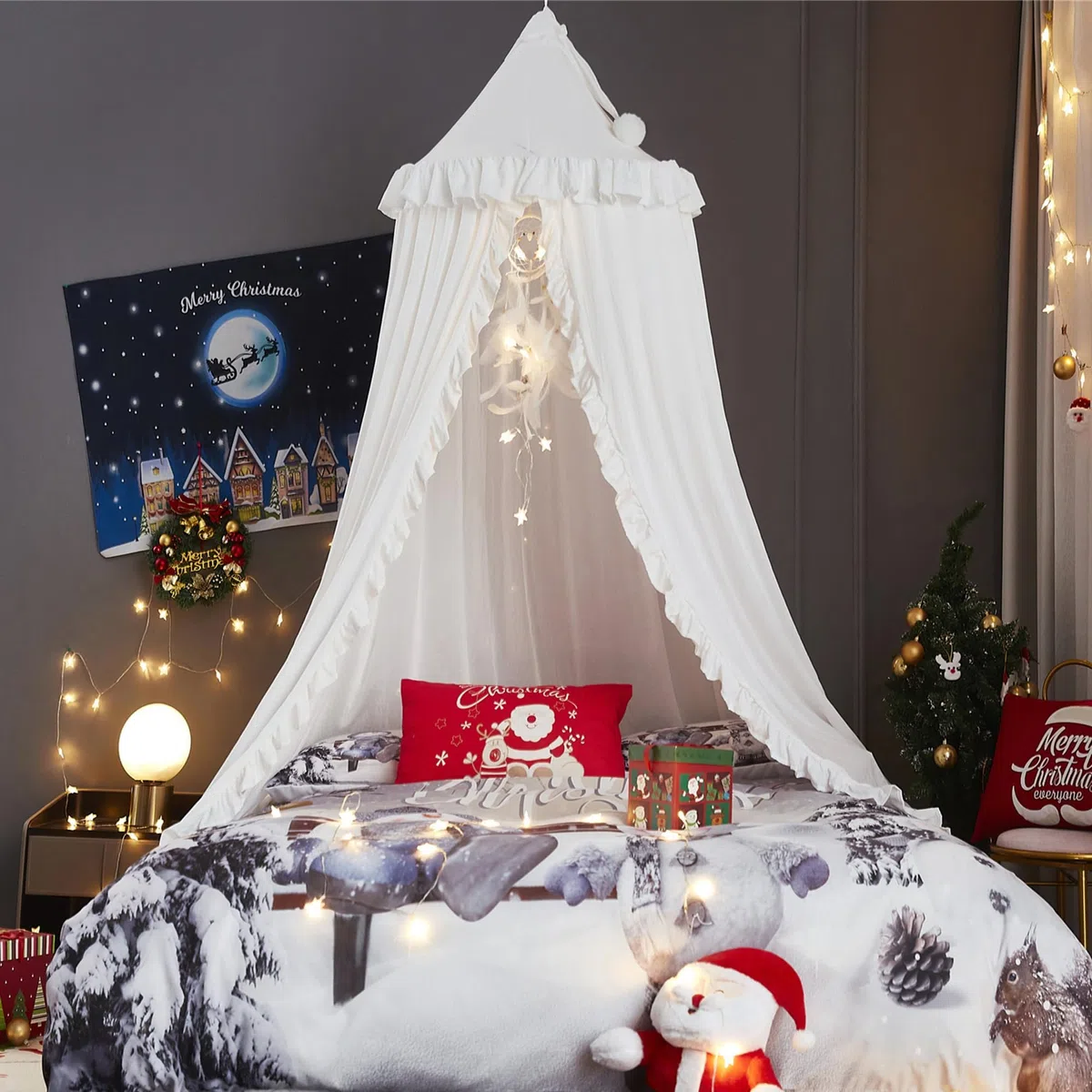 Baldacchino per Letto per Ragazze Principessa Cupola Rotonda Bambini Zanzariera Sognante Biancheria Castello Tenda da Gioco Casa Sospesa Decorazione Angolo Lettura Baldacchini(Bianco)