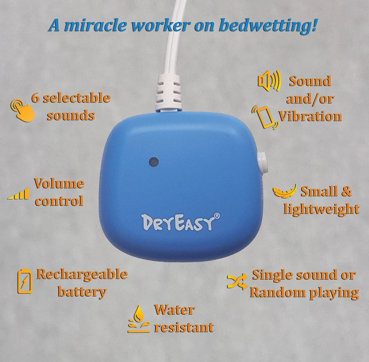DryEasy 2 Allarme per enuresi notturna (versione avanzata) con batteria ricaricabile e resistente all'acqua
