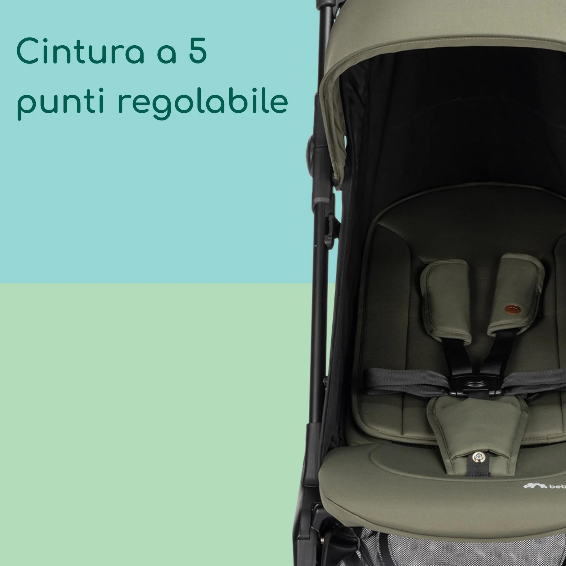 Bebeconfort Zephir Passeggino Pieghevole da Viaggio 0-4 Anni 22 kg Leggero 5,6 kg Chiusura Compatta Mineral Green