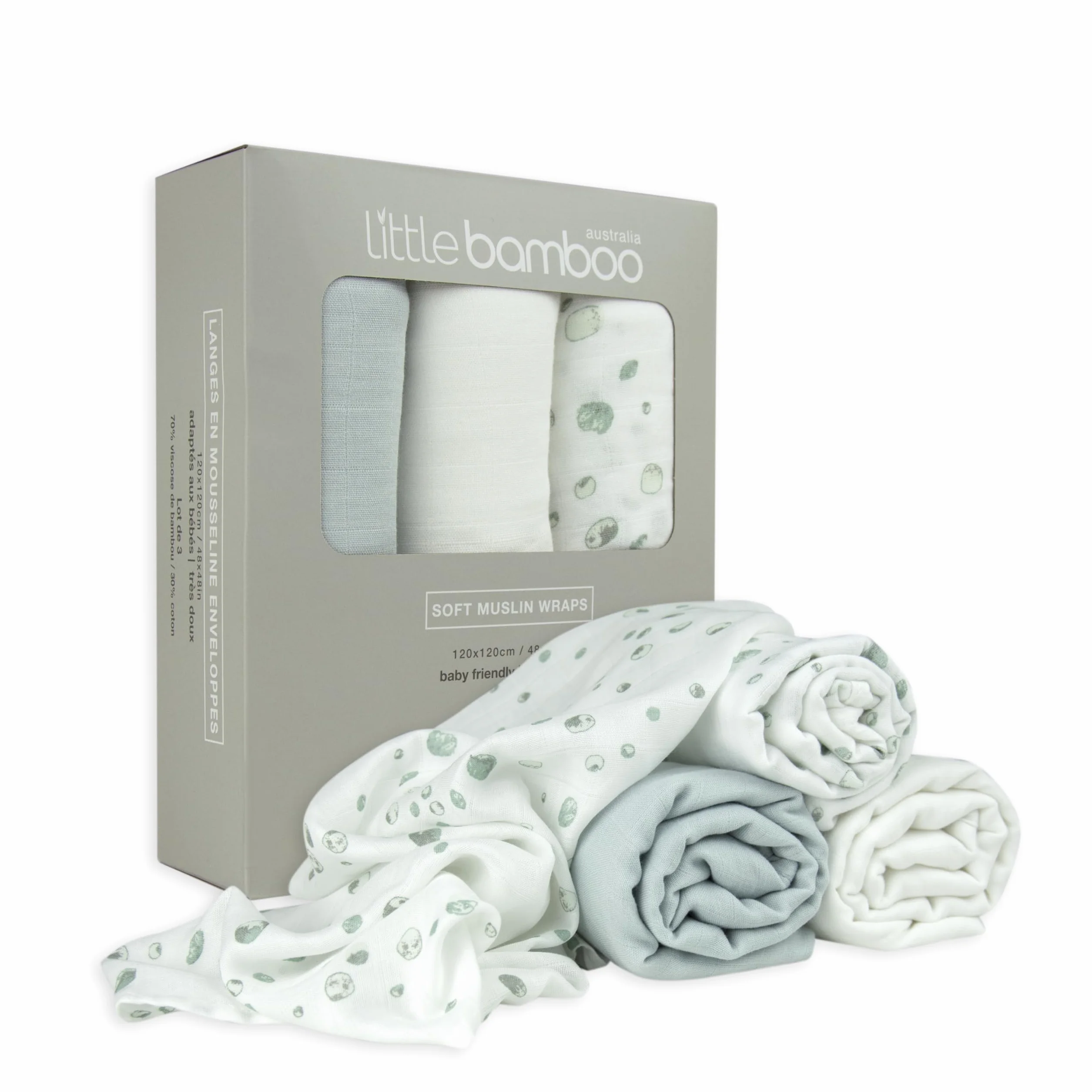 Little Bamboo Baby Wrap Zestaw 3 teli mussola 120x120 cm Grigio Whisper