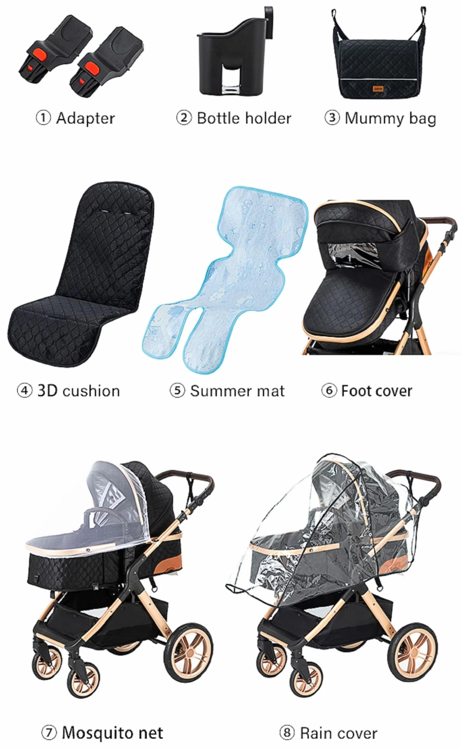 Gondola Passeggino 3 in 1 Pieghevole 25 kg Gomma XX1 Blu