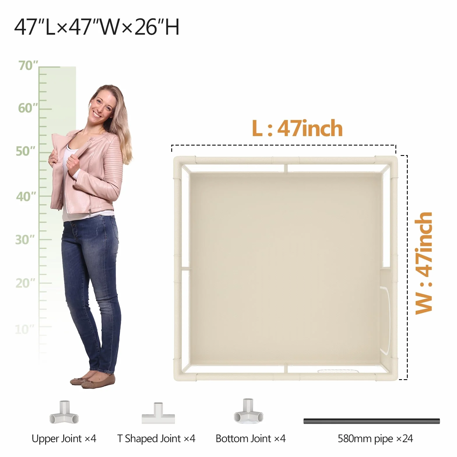 Fodoss box recinto morbido per bambini, neonato, 120x120cm, con Rete Traspirante Sui Quattro Lati e Ventose-beige