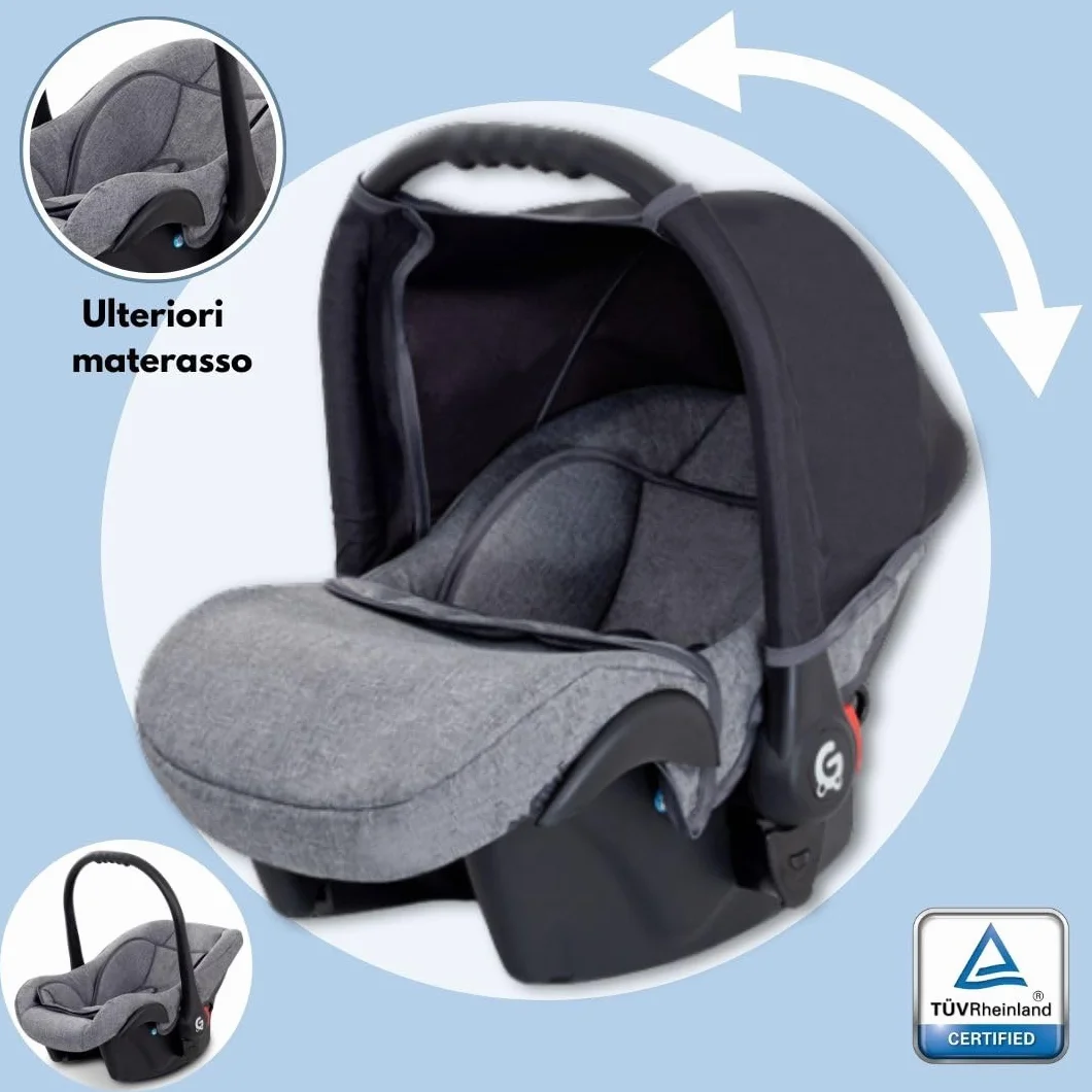GaGaDumi Boston Passeggino Trio 3 in 1 Carrozzina Passeggino Seggiolino Auto Sistema Viaggio Completo Nero