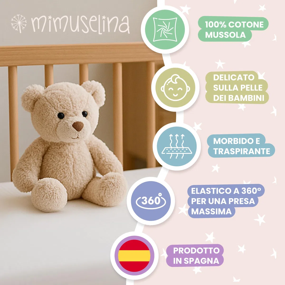 Mimuselina Lenzuola Lettino Neonato 60x120 - Set da 2 Lenzuola Copripiumino Miniculla - 100% Cotone - Mussola Morbida e Traspirante - Made in Spain - [Bianco + Bianco]