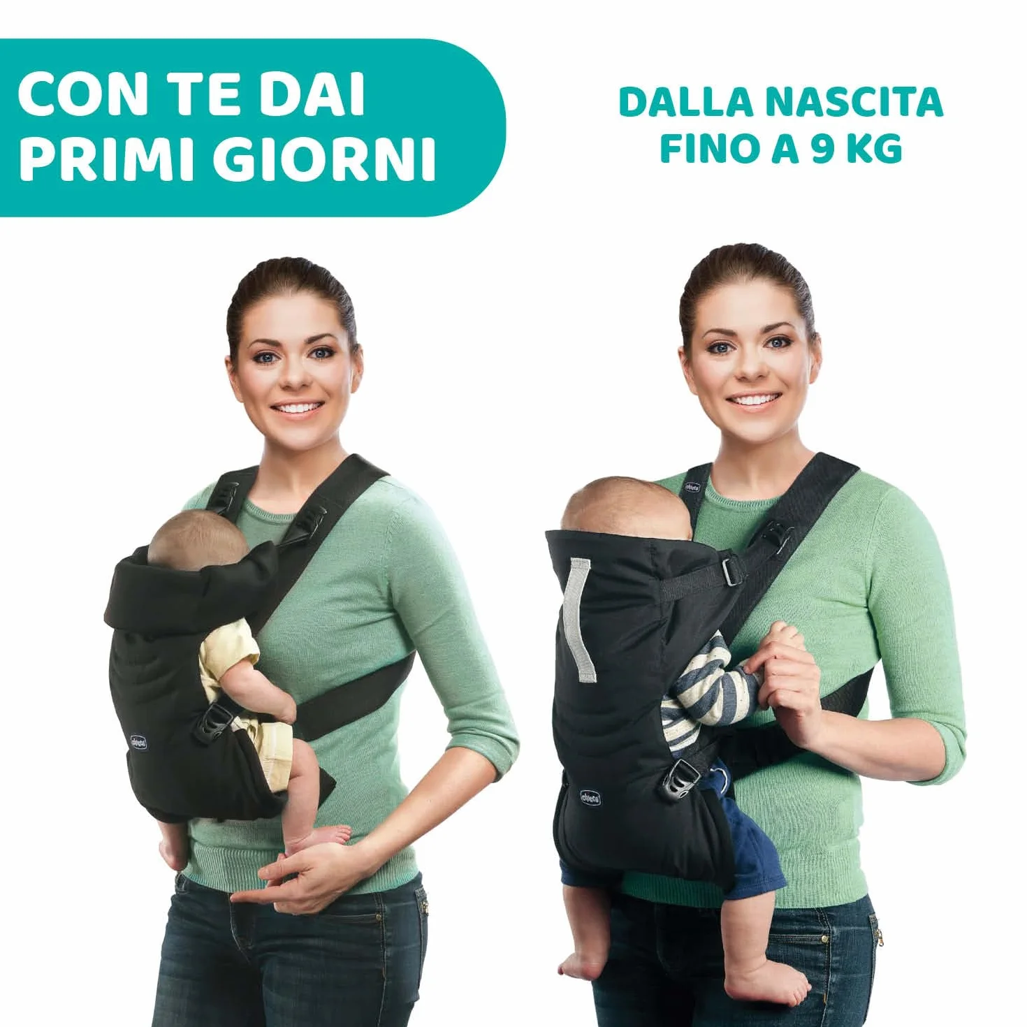 Chicco Easyfit Marsupio Neonati Ergonomico per Bebè e Bambini dalla Nascita a 9 Kg, Porta Bebè Semplice e Intuitivo da Indossare, Fronte Mamma e Fronte Strada, Supporto per Testa e Collo, Nero