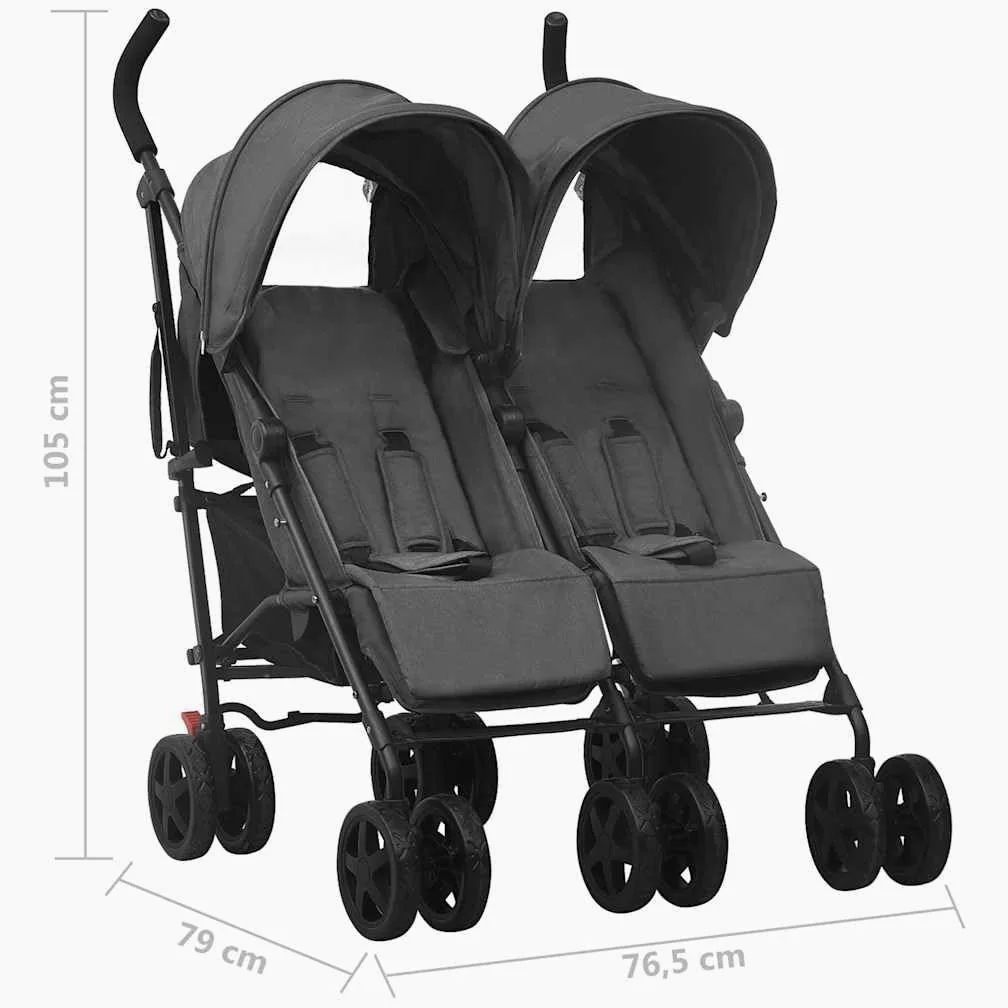 Passeggino Tandem Gemellare vitaXL Nero in Acciaio