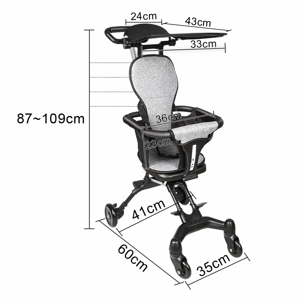 Passeggino a canna ultra leggero pieghevole 25 kg regolabile nero+grigio