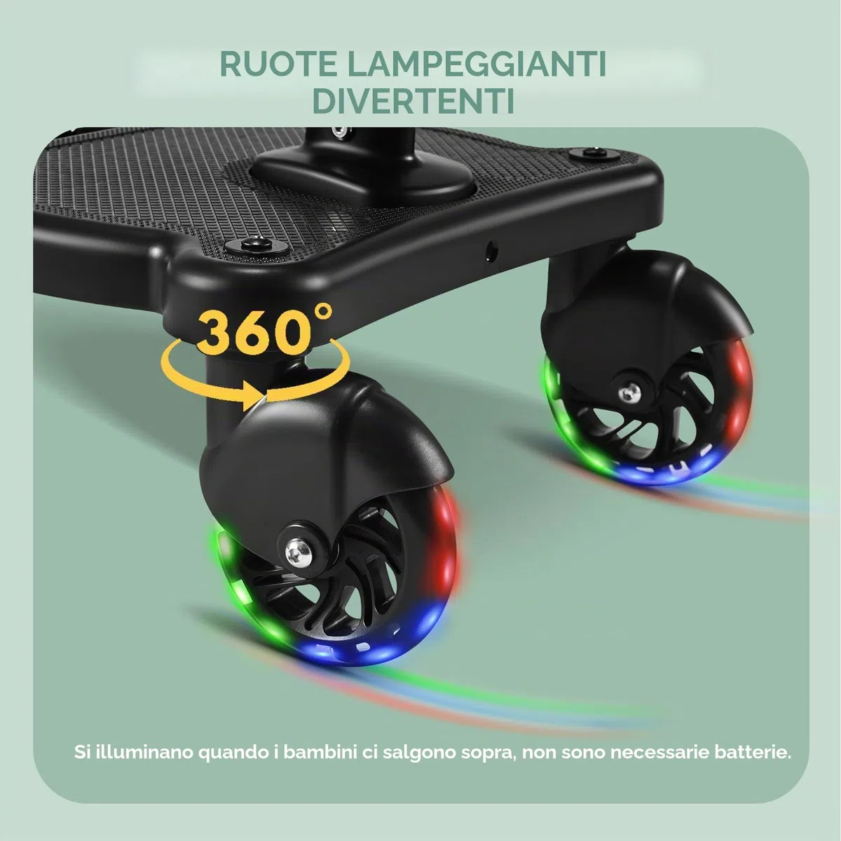 Pedana Universale per Passeggino, Pedana per Bambini con Ruote Lampeggianti, Pedana per Passeggino con Seduta Fantasia, Compatibile con Oltre Il 99% dei Passeggini, Carico 25 kg