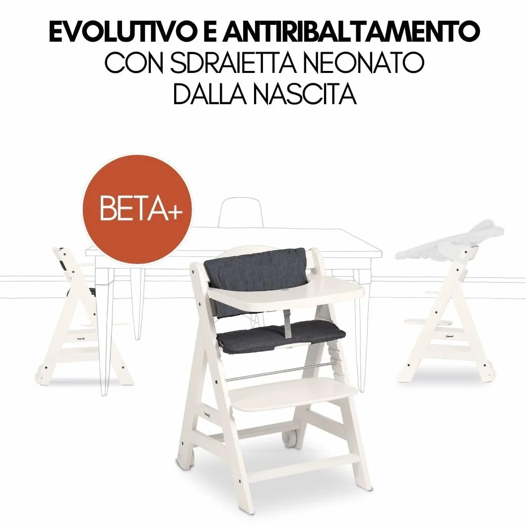 Hauck Seggiolone Beta+ Newborn Set - Seggiolone Evolutivo in Legno 2in1 con Sdraietta Neonati, Bianco
