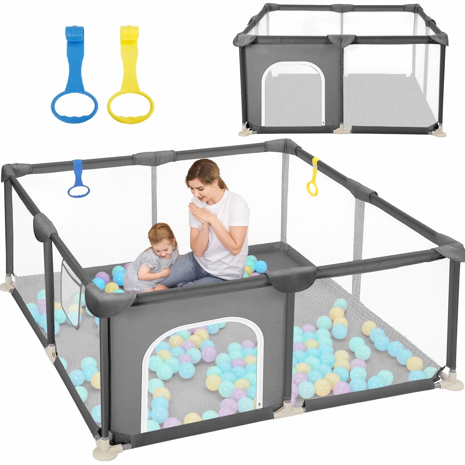 Box per Bambini Recinto Neonato 124 x 124 cm Tessuto Oxford 210D Grigio Scuro