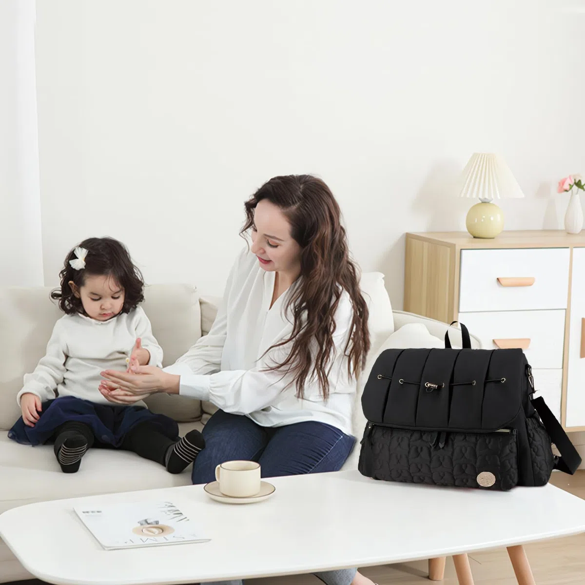 SONARIN Elegante Impermeabile Zaino Fasciatoio,Multifunzionale Grande Capacità Borsa per Pannolini Zaino Mamma Neonato Borsa Fasciatoio da Viaggio con Fasciatoio & Spalline Singola(Nero)