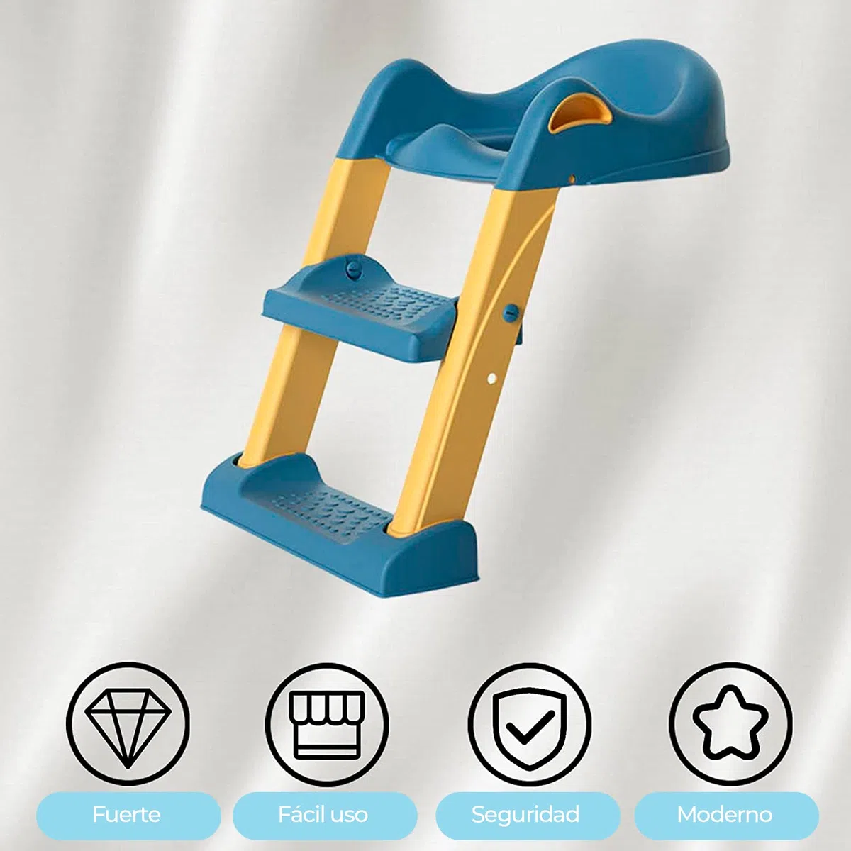 Edibaby, Riduttore Water Bambini, con Scaletta, per l’Addestramento alla Toilette, Portatile, Regolabile, Piena Compatibilità, Cuscino Imbottito, da 1 a 7 Anni (Blu e giallo)