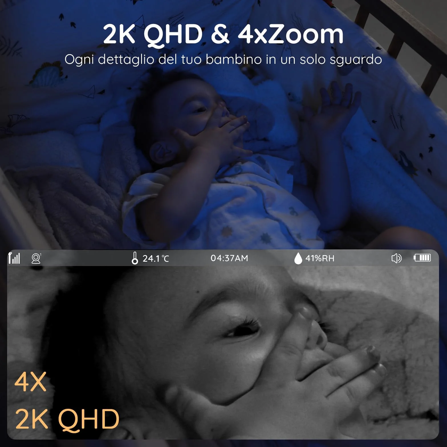 BOIFUN 2K Baby Monitor WiFi 360° con Luci Notturne, Display LCD 5" 3MP, Auto Tracking, Rilevamento Movimento e Suono IA