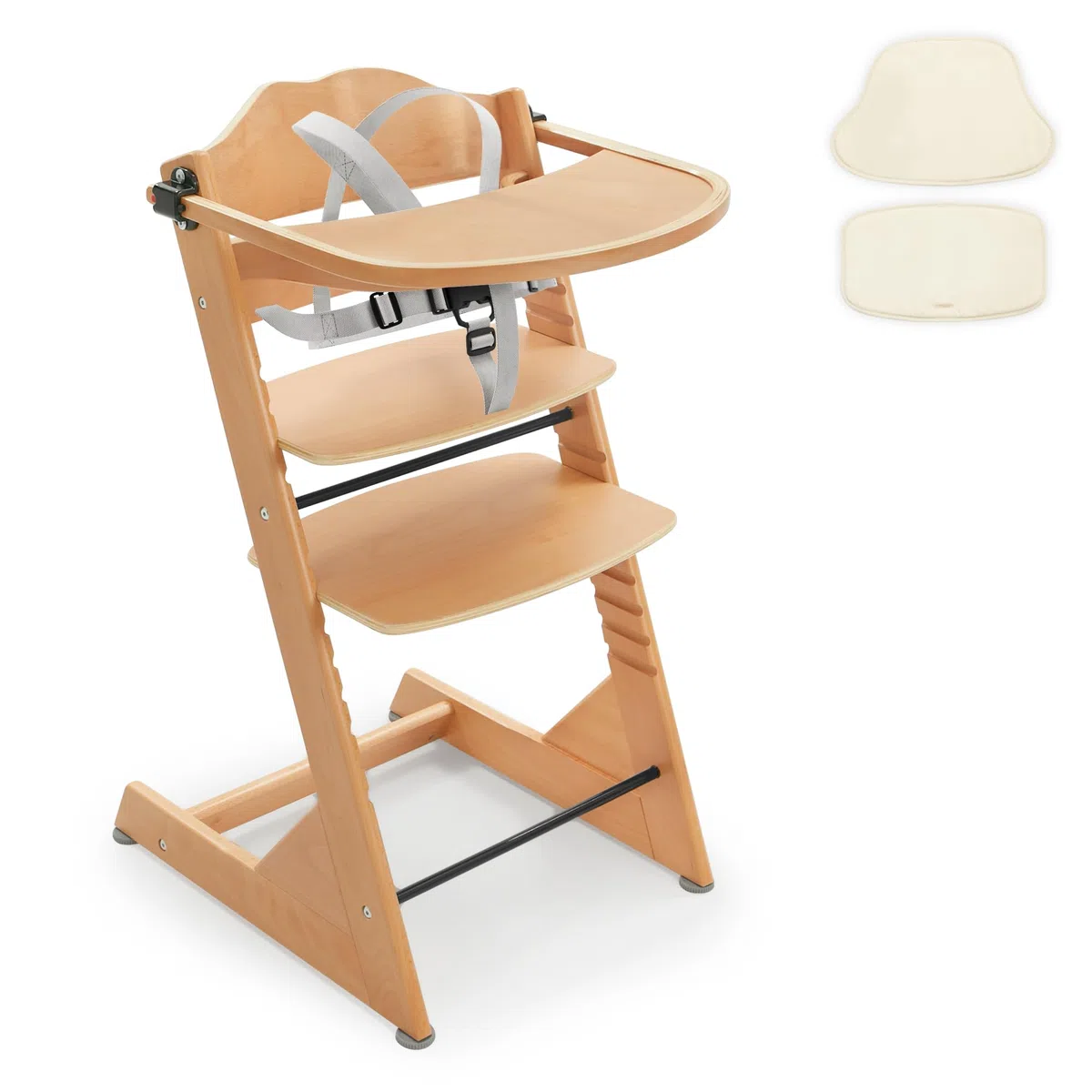 LUE BONA Seggiolone pappa,Evolutivo Seggiolino da Tavolo per bambini,Con Vassoio Rimovibile,Cuscino e Cintura di Sicurezza Pratico per Neonati e Bambini,Naturale