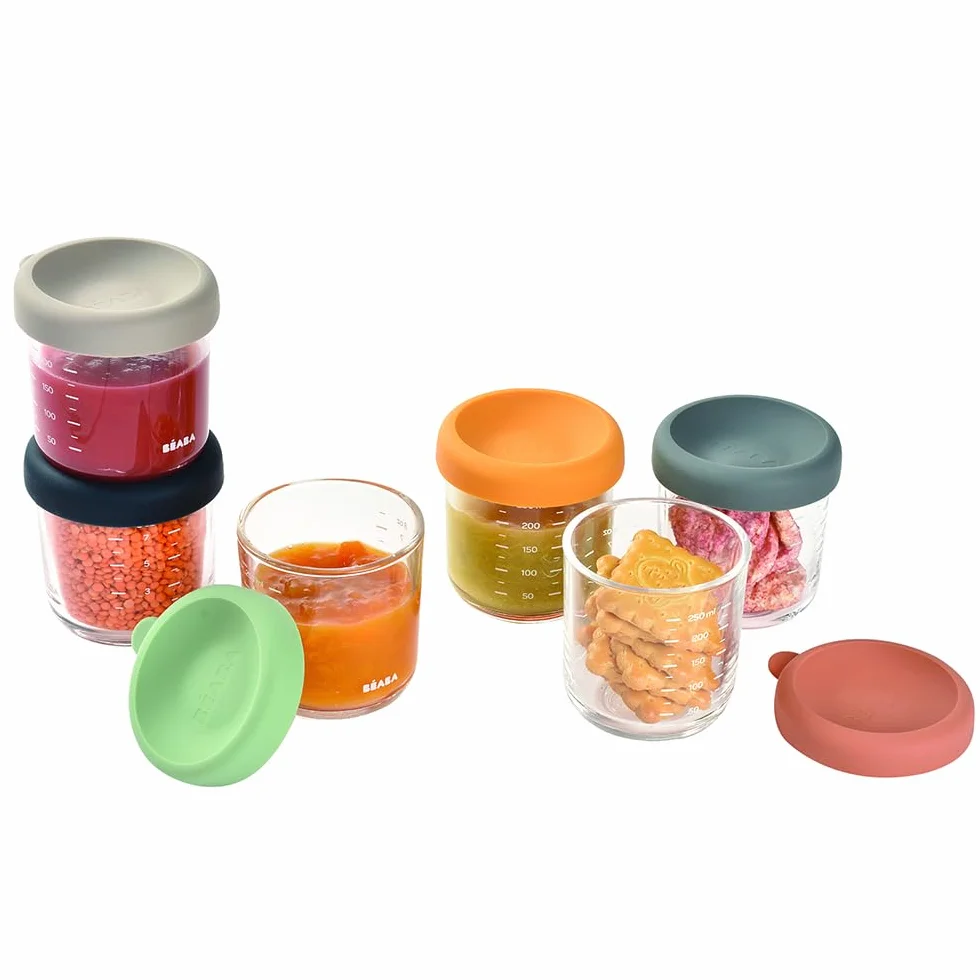 BÉABA Set 6 Vasetti Vetro Conservazione Pappe 250 ml Termoresistente