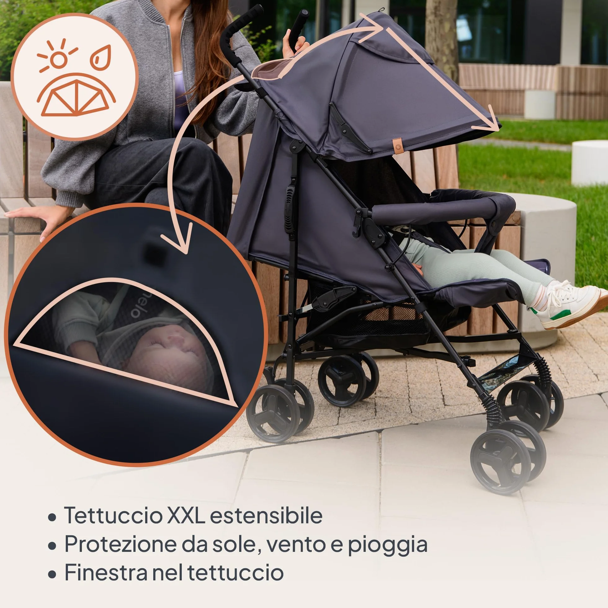 LIONELO Elia Passeggino Leggero Pieghevole 6 mesi 15kg Schienale Regolabile Sdraiata Cinture 5 Punti Cesta Cappottina