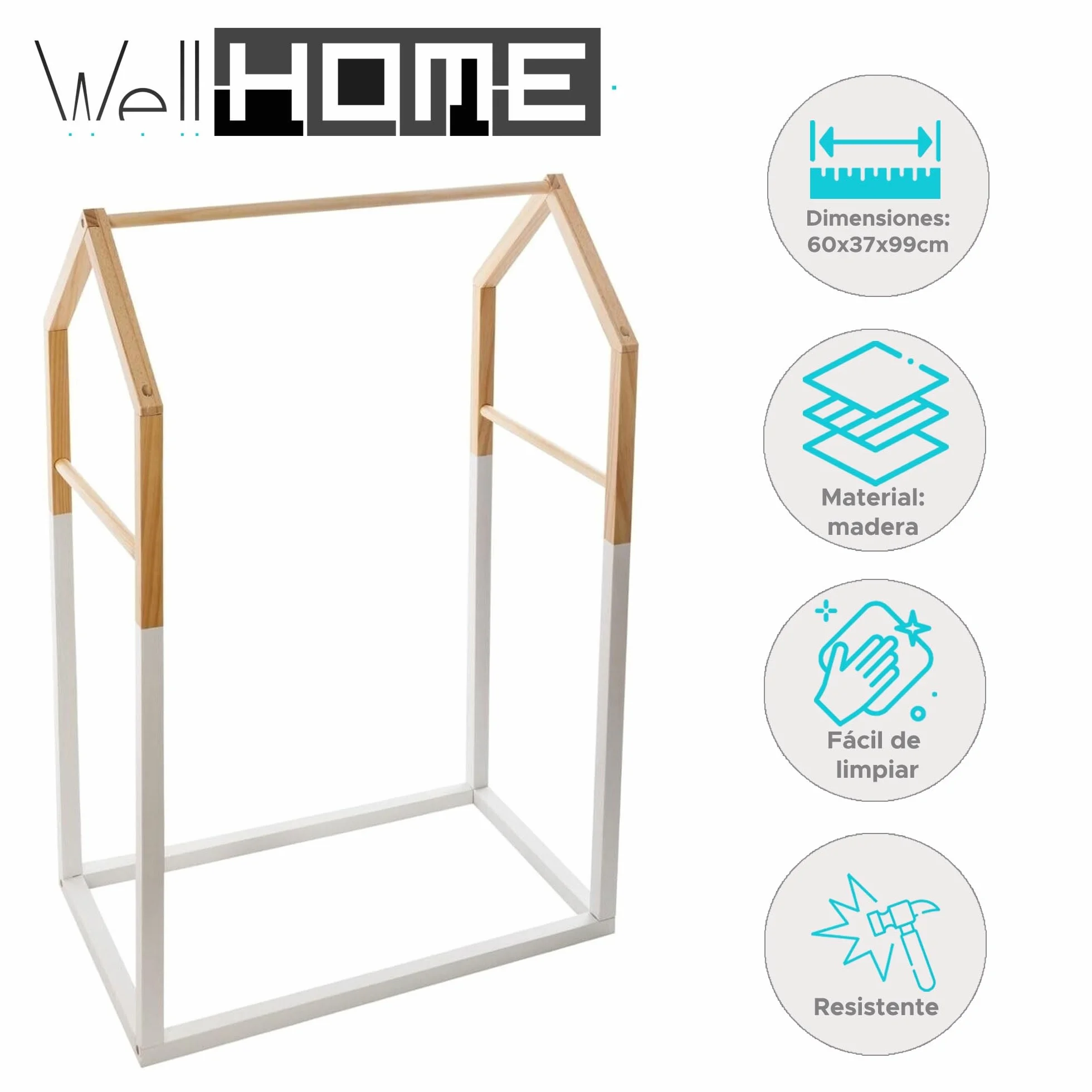 WELL HOME MOBILIARIO & DECORACIÓN Appendiabiti per bambini in legno L.60 x P.37 x H.99 cm