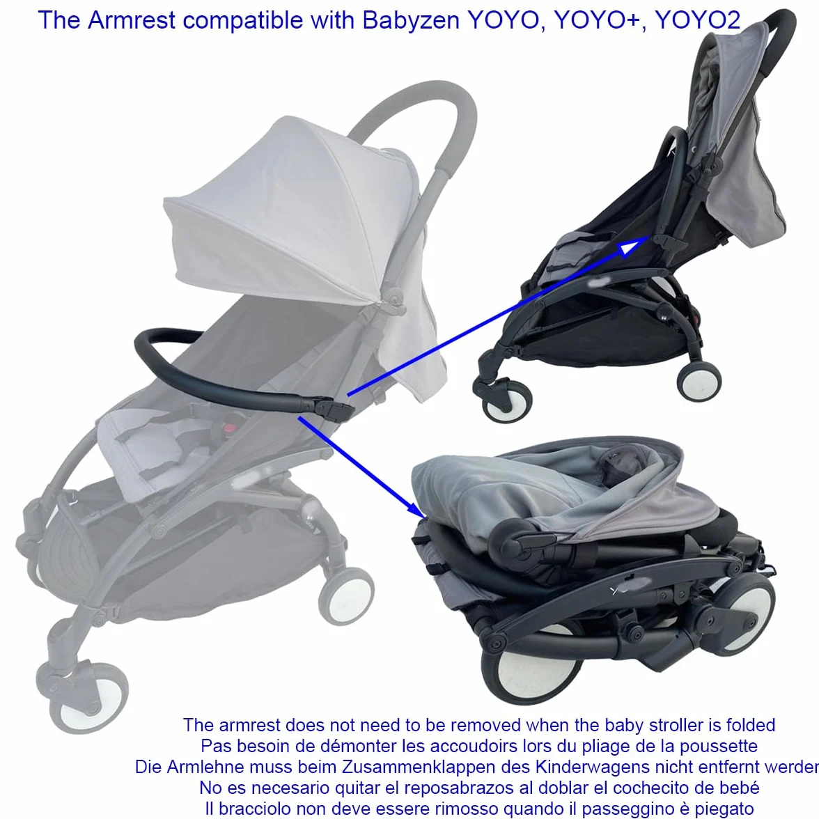 Accessori per passeggino per bambini, barra paraurti, bracciolo, maniglia, traversa compatibile con Babyzen YoYo 2 e Yoyo+, nero