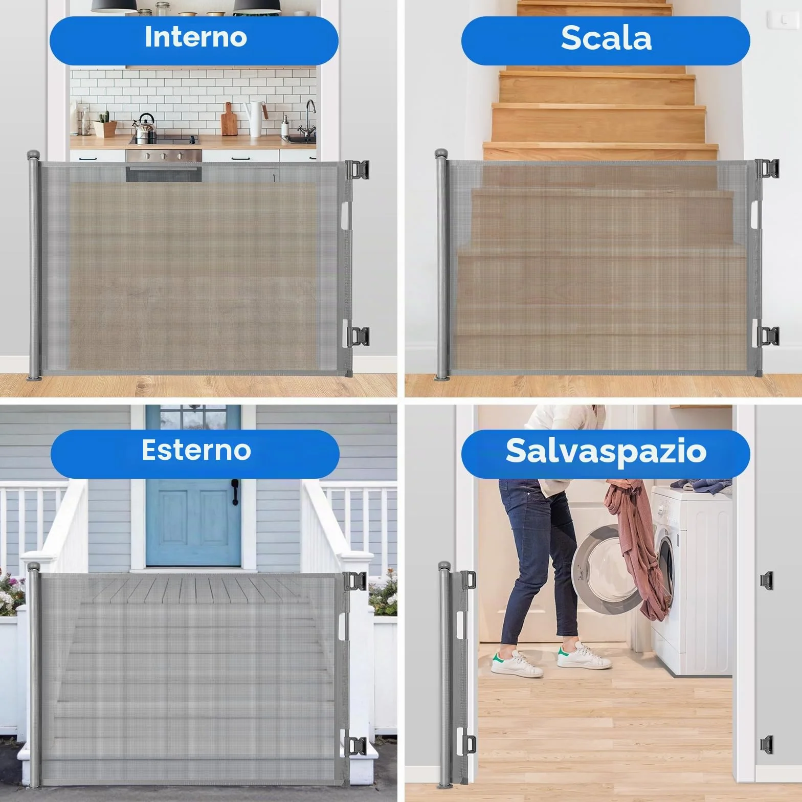 Cancelletto per Bambini Estensibile, 0-140 cm Cancello di Sicurezza Retrattile per Bambini e Animali Domestici per Scale e Corridoi Interni ed Esterni (Grigio)