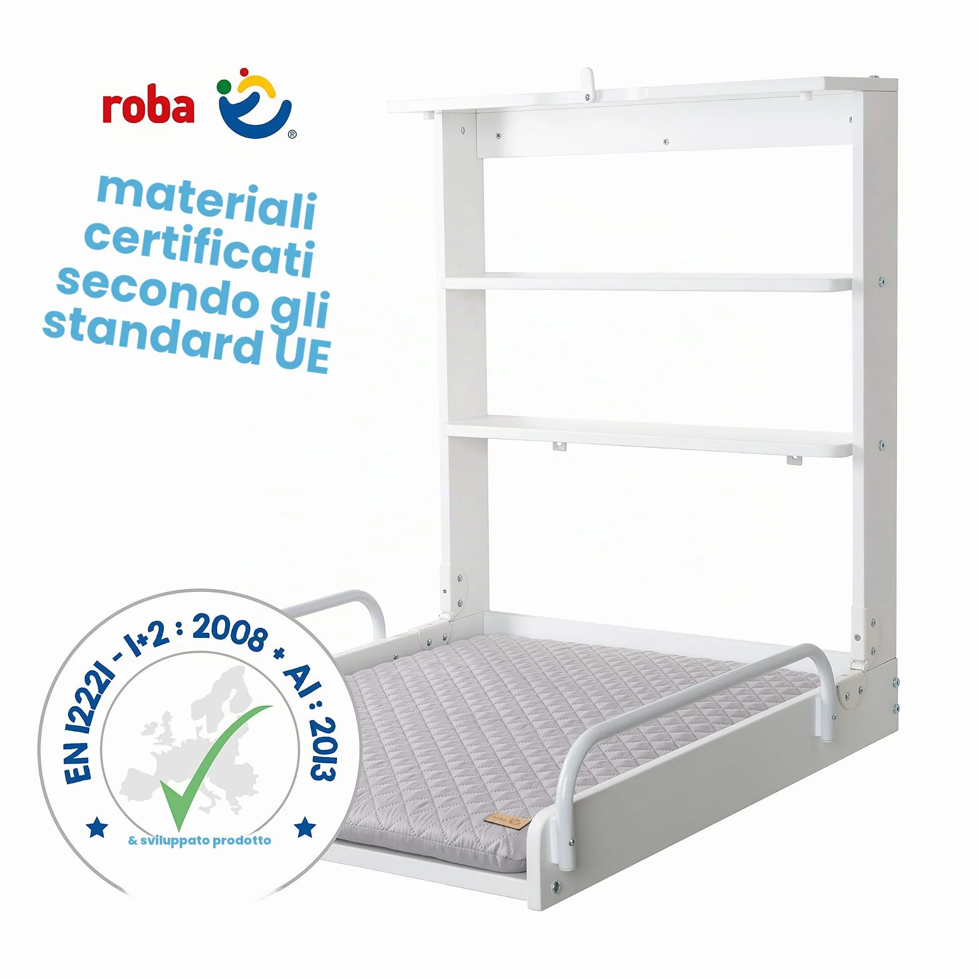 roba Fasciatoio a Parete Style Grigio 2 Ripiani Pieghevole Fino a 15 kg Legno Laccato Bianco