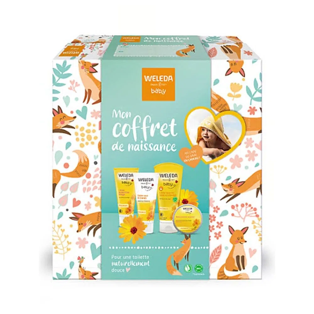 WELEDA - Cofanetto regalo nascita - Cura delicata del bambino - Per il WC quotidiano - Pulisce & protegge - NATRUE - 200 ml + 75 ml + 50 ml + 25 g