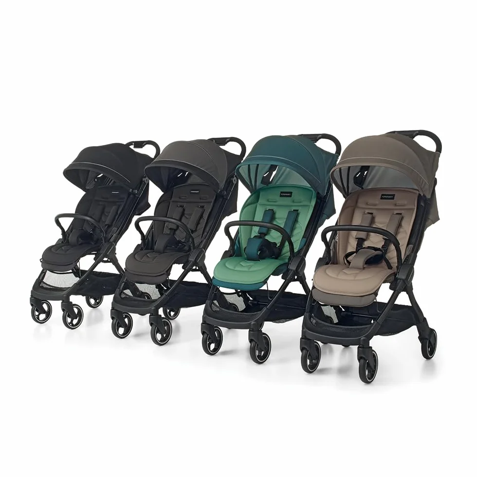 Foppapedretti Passeggino Leggero Ciao, 0-22 kg, Chiusura 1 mano, Self-Standing, Schienabile Regolabile, Ruote Ammortizzate, Telaio Alluminio, Nero