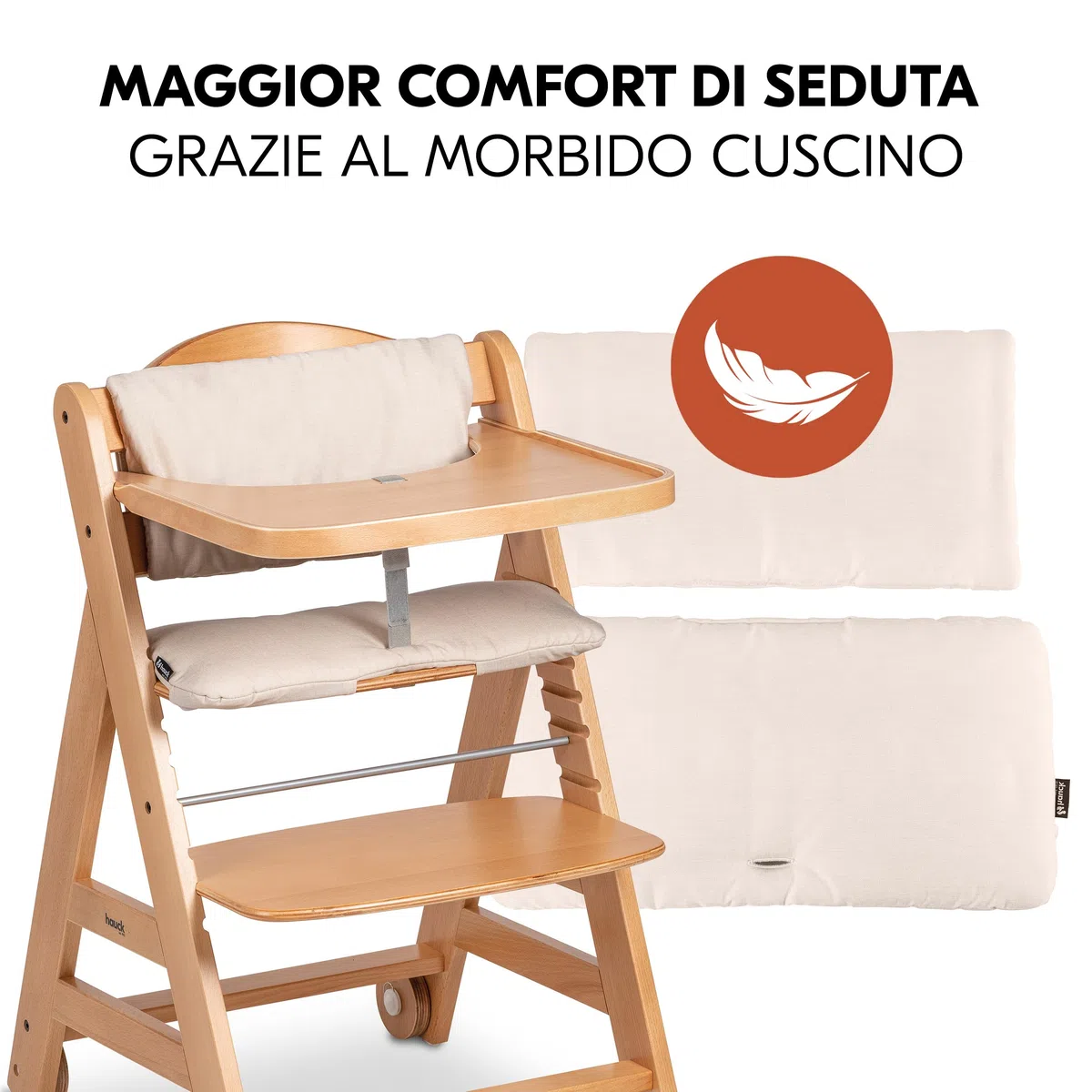 hauck Seggiolone Beta+ Newborn Set Premium da 0 Mesi - Seggiolone Legno Evolutivo, con Sdraietta Neonati (Dondolo Neonati), Cuscino Seduta, Vassoio - (Sdraietta: Grigio chiaro, Naturale)