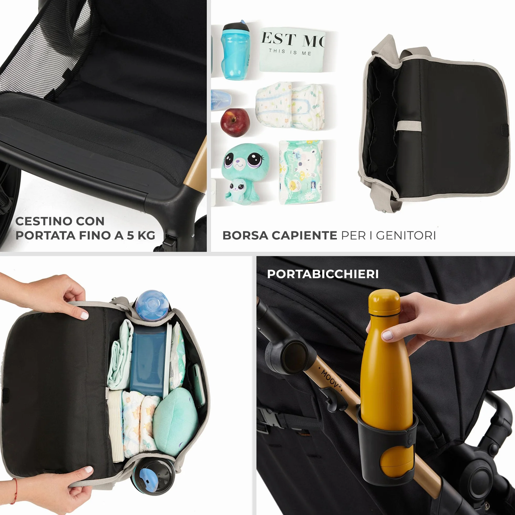 Kinderkraft MOOV 2 passeggino multifunzionale 4 in 1 trio neonato navicella seggiolino auto MINK PRO i-Size Grigio