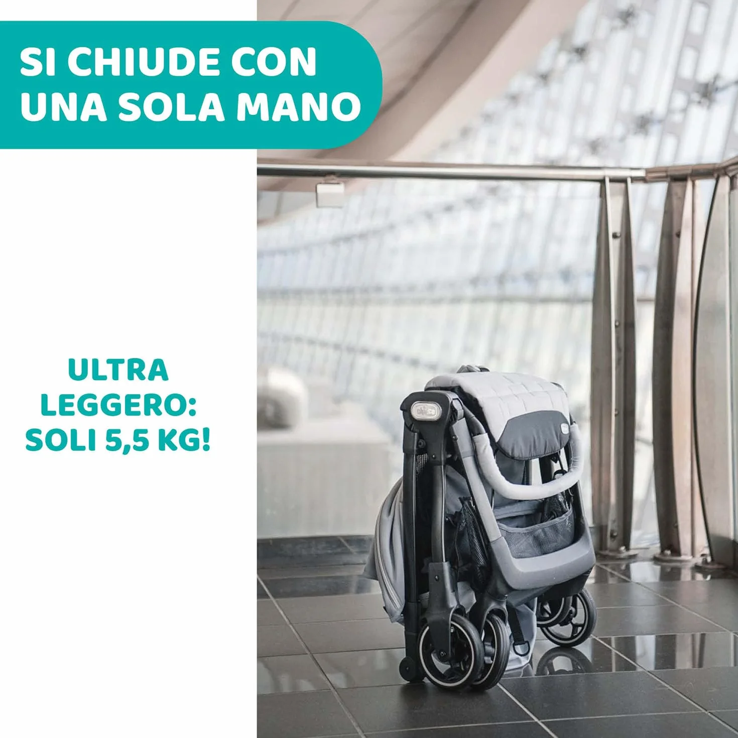 Chicco We Passeggino Leggero e Compatto 0-22 kg Reclinabile Chiusura Una Mano Capotte Parasole Parapioggia Nero