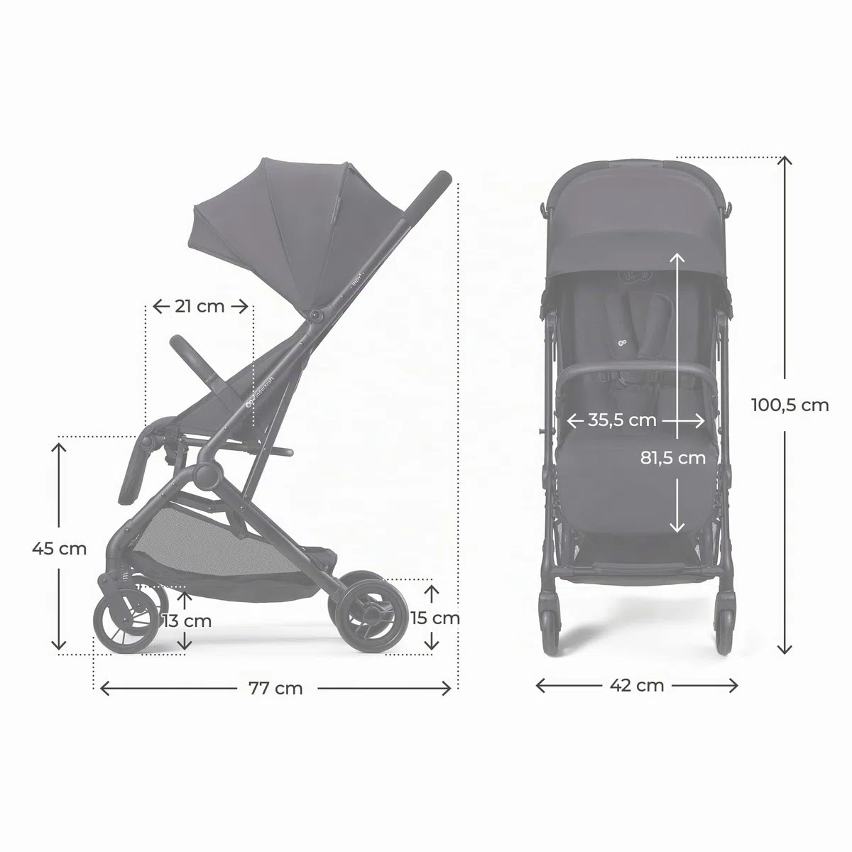 Kinderkraft INDY 3 Passeggino Leggero e Compatto, Chiusura con una Mano, Ultraleggero 7,3 kg, Reclinabile, Cinghia per Trasporto, Ruote Resistenti, Ideale per Viaggi e Città, Nero