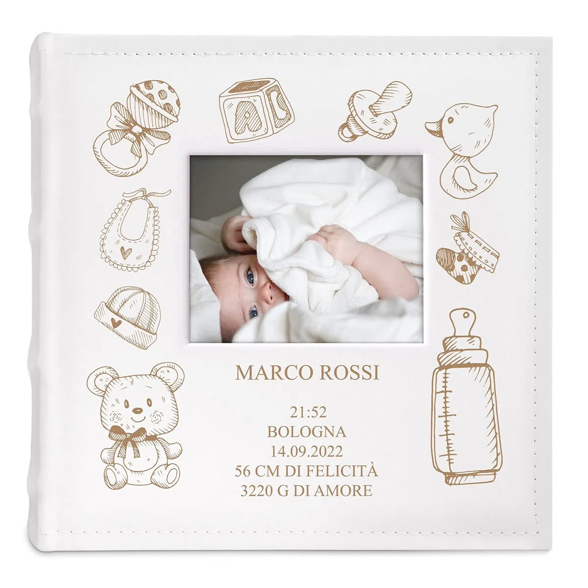 Maverton Album Foto Personalizzato - Copertina in Pelle Sintetica con Finestra per Foto - Album Fotografico Personalizzabile 100 pagine - 200 foto 10x15cm - Regali Neonato Compleanno