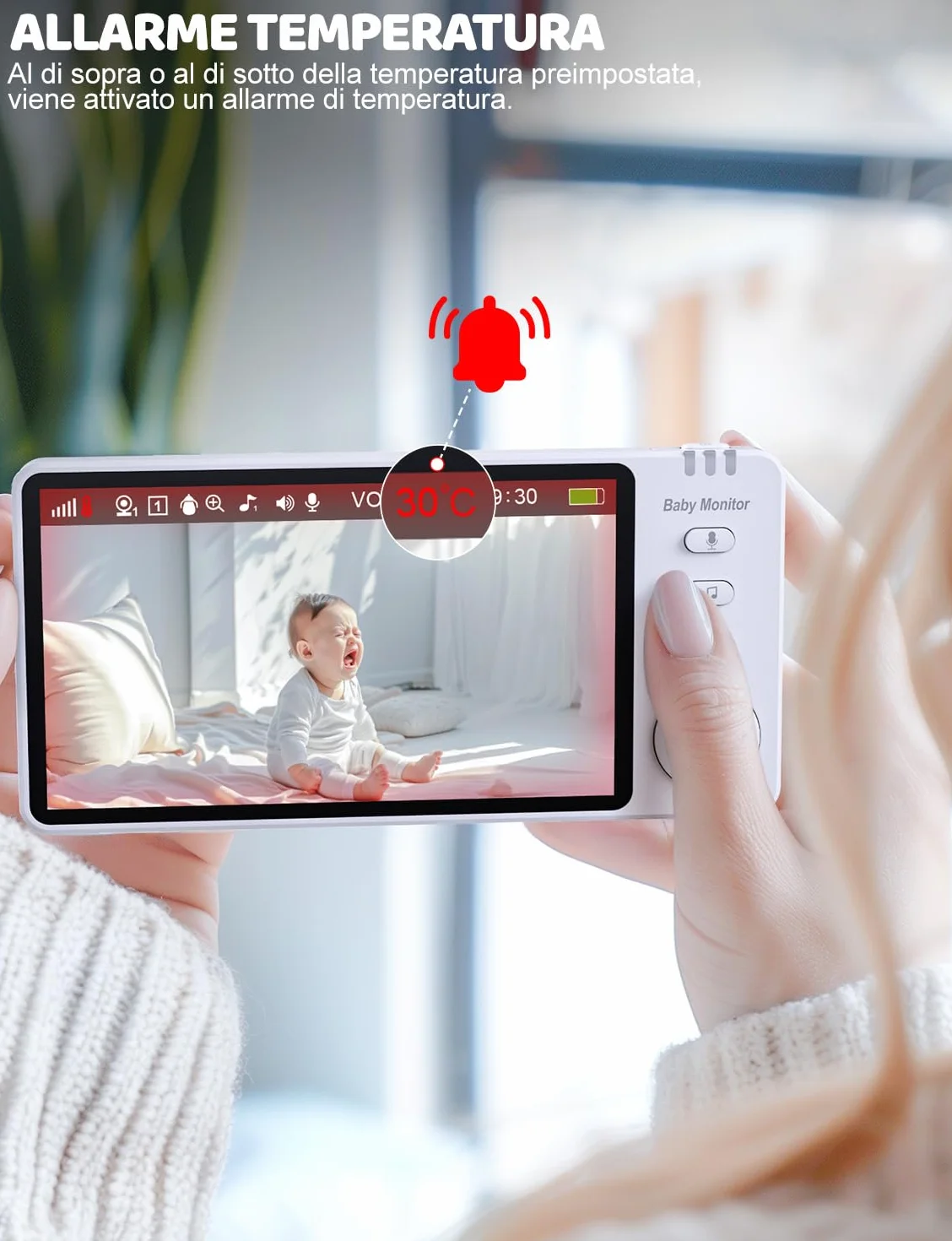 Baby Monitor Video e Audio, Babyphone 5 Pollici 720P HD Zoom Digitale, VOX, Visione Notturna, Monitoraggio Temperatura