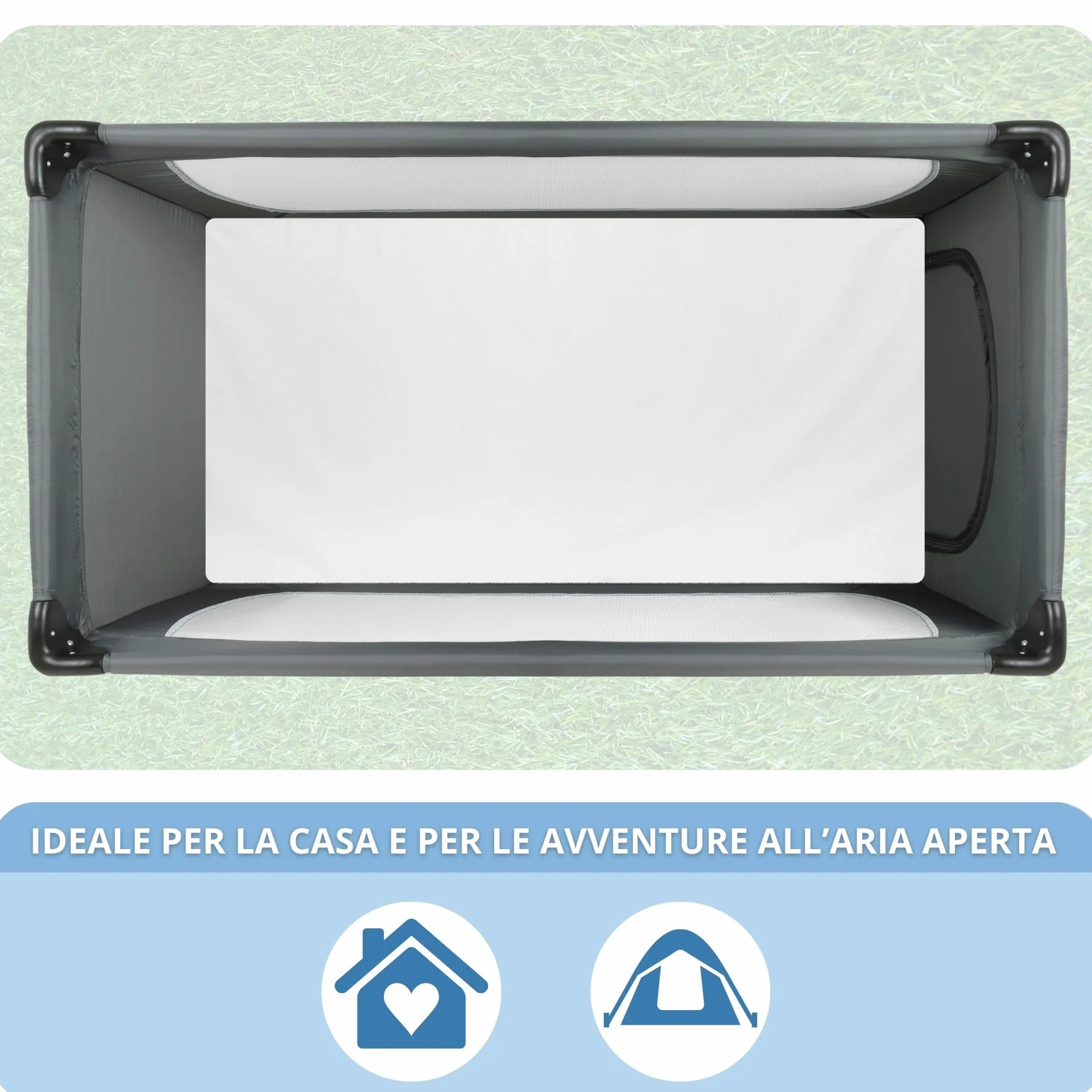 Materasso Lettino Campeggio Sfoderabile Pieghevole 60x120x4 EN16890:2017 Federa 100% Cotone Oeko-tex Certipur