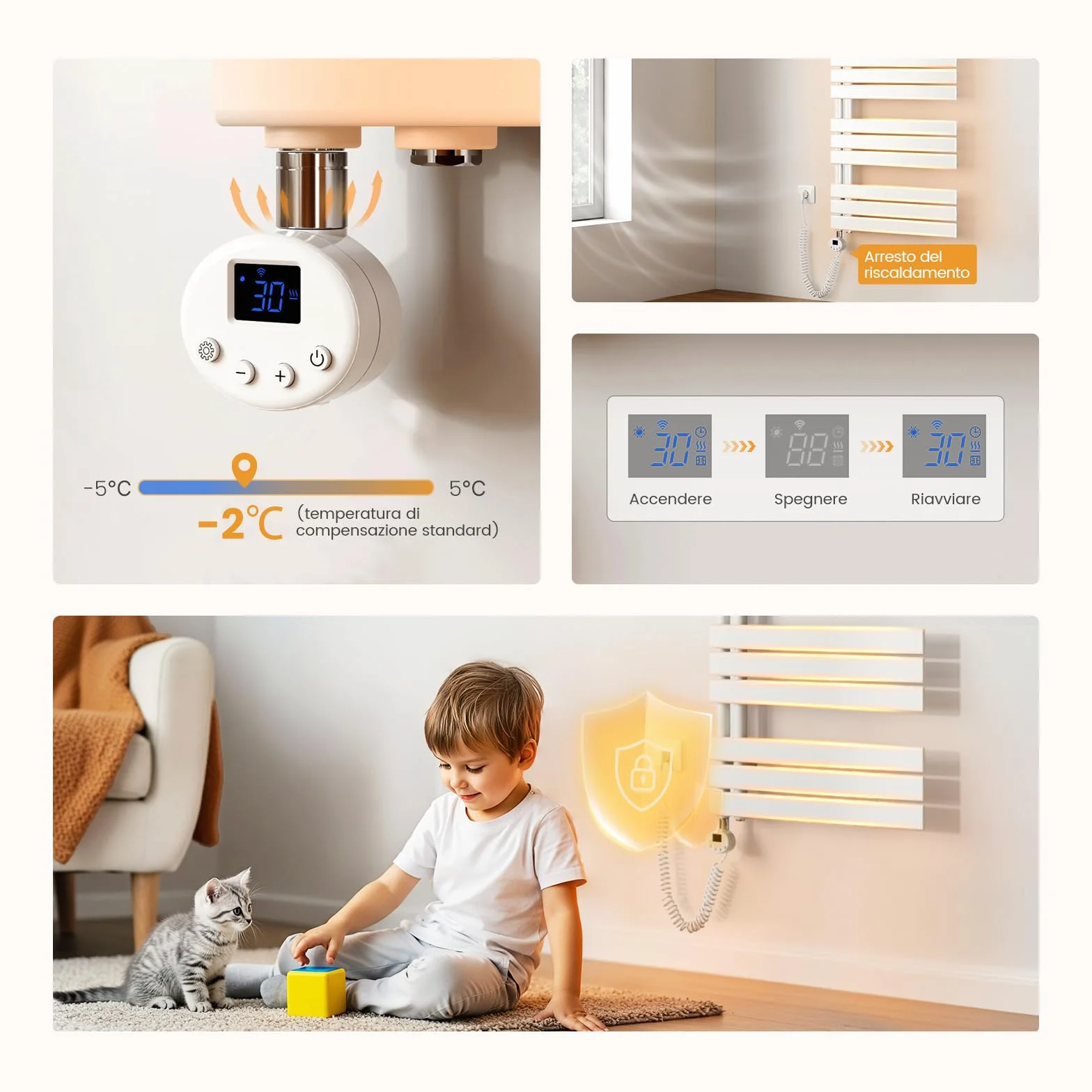 EMKE Scaldasalviette Elettrico Bagno con WIFI Termostato 76x50 cm, 400W Bianco, Scaldasalviette a Basso Consumo, Termoarredo Elettrico Wifi, Scalda Salviette da Bagno Elettrico