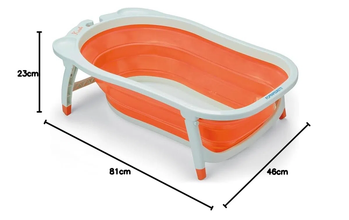 Foppapedretti Vaschetta da bagno Pieghevole Soffietto, Morbida, Comoda e Pratica, per bambini dalla nascita fino a 15 kg, Arancione