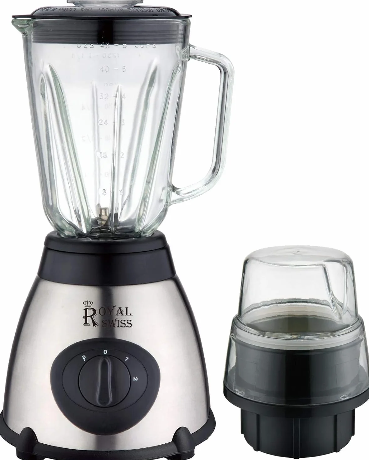 Royal Swiss Frullatore Mixer Acciaio Inox 1000W Caraffa 1.5L Vetro Temperato Nero