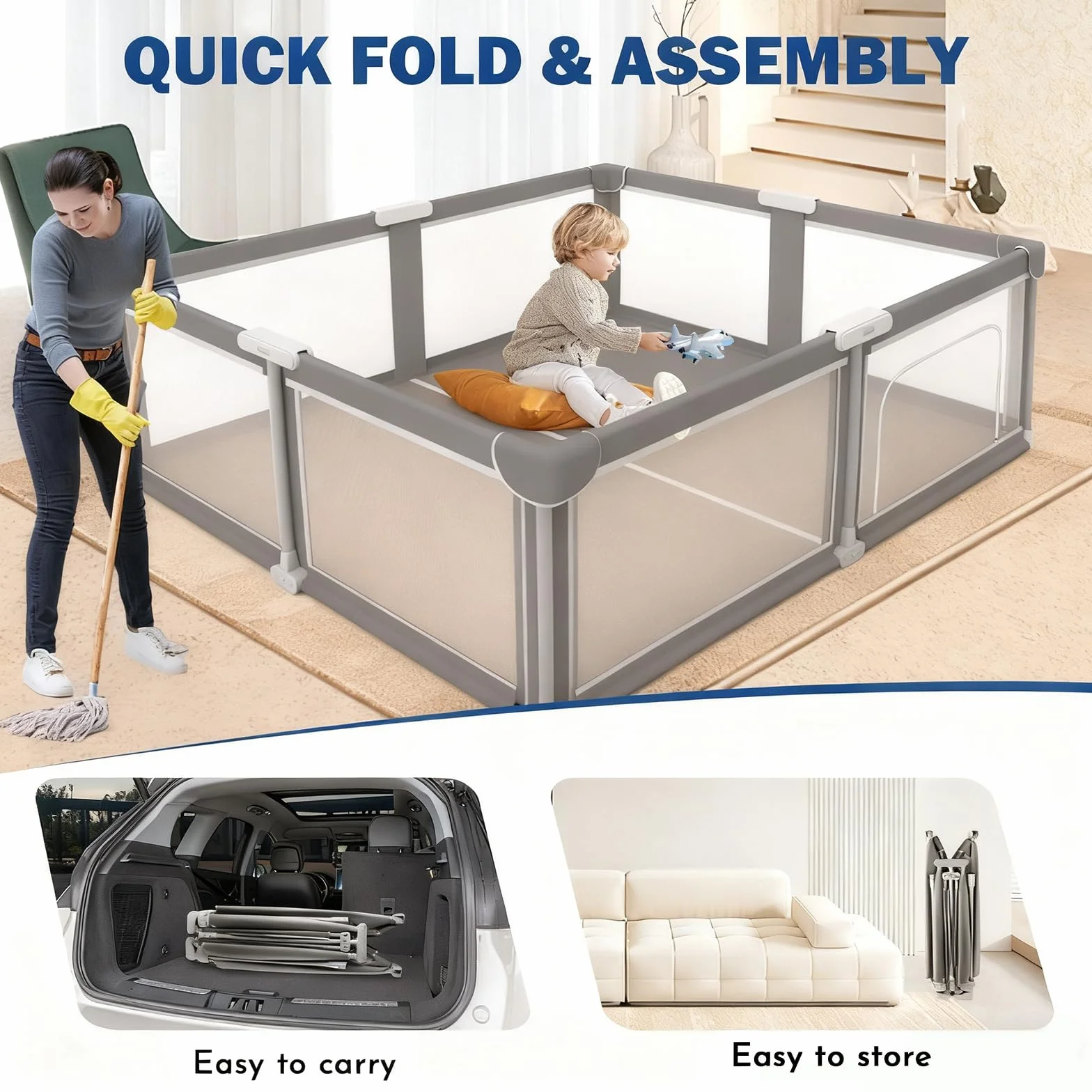 Box Pieghevole per Bambini - Box Portabile, Spazioso e Robusto per Neonati e Bambini Piccoli, Configurazione Rapida in 1 Minuto, Facile da Viaggiare, Sicuro e Durevole per Uso Interno ed Esterno