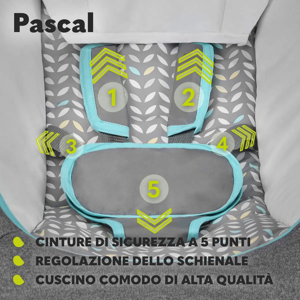 Lionelo Pascal Sdraietta neonati 0-9 kg Dondolo per bambini portatile e pieghevole, Culla 12 Melodie Giocattoli Regolazione dello schienale Vibrazioni Cinture a 5punti Materiale sfoderabile (Grigio)