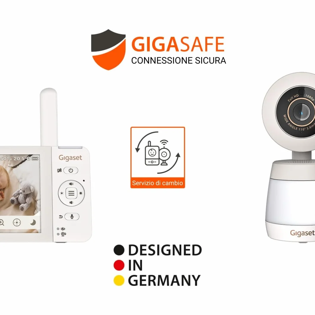 Gigaset BABY 700 Connected – Videocamera per bambini con touchscreen Full HD da 5,5" – Trasmissione sicura FHSS e WLAN–lunga durata della batteria-con app, Cream White/Warm [Versione Italiana]
