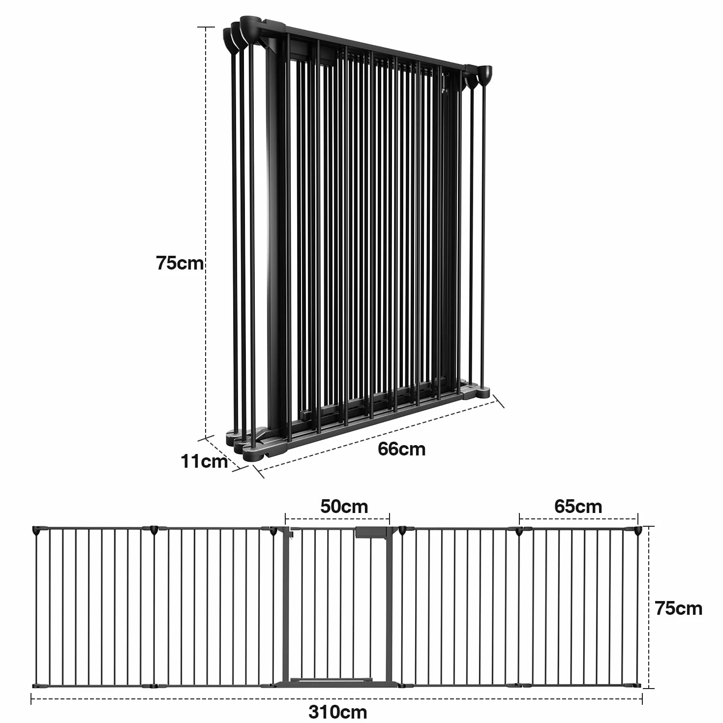 Sonnewelt Cancelletto per bambini 310 cm, Cancello per cani， griglia di protezione per porta, 5 pezzi, in metallo, per bambini e animali domestici, colore: nero