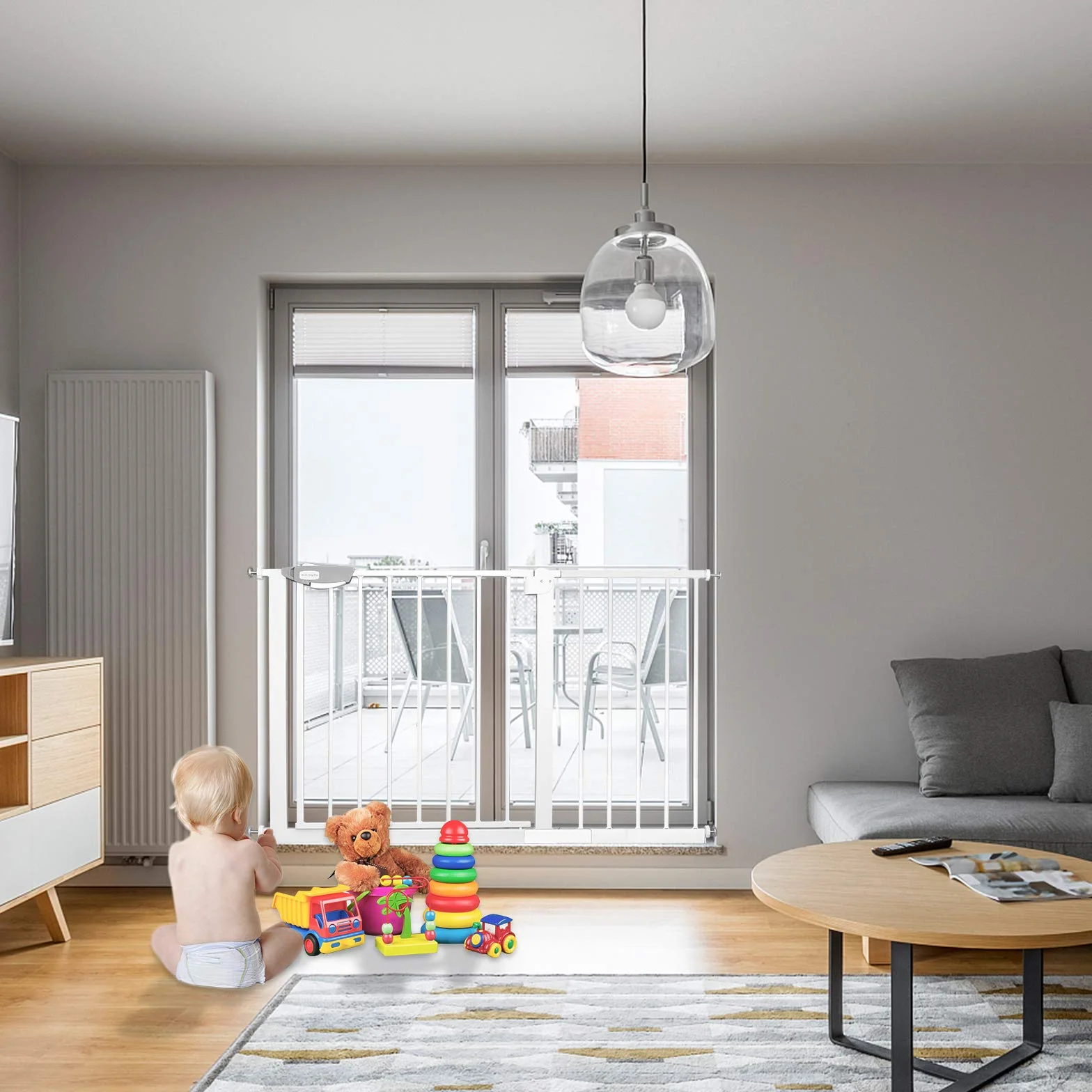 Cancelletto di Sicurezza per Bambini e Animali, Barriera Protezione Porta per Cani, Senza Trapano, Bianco 105-115cm