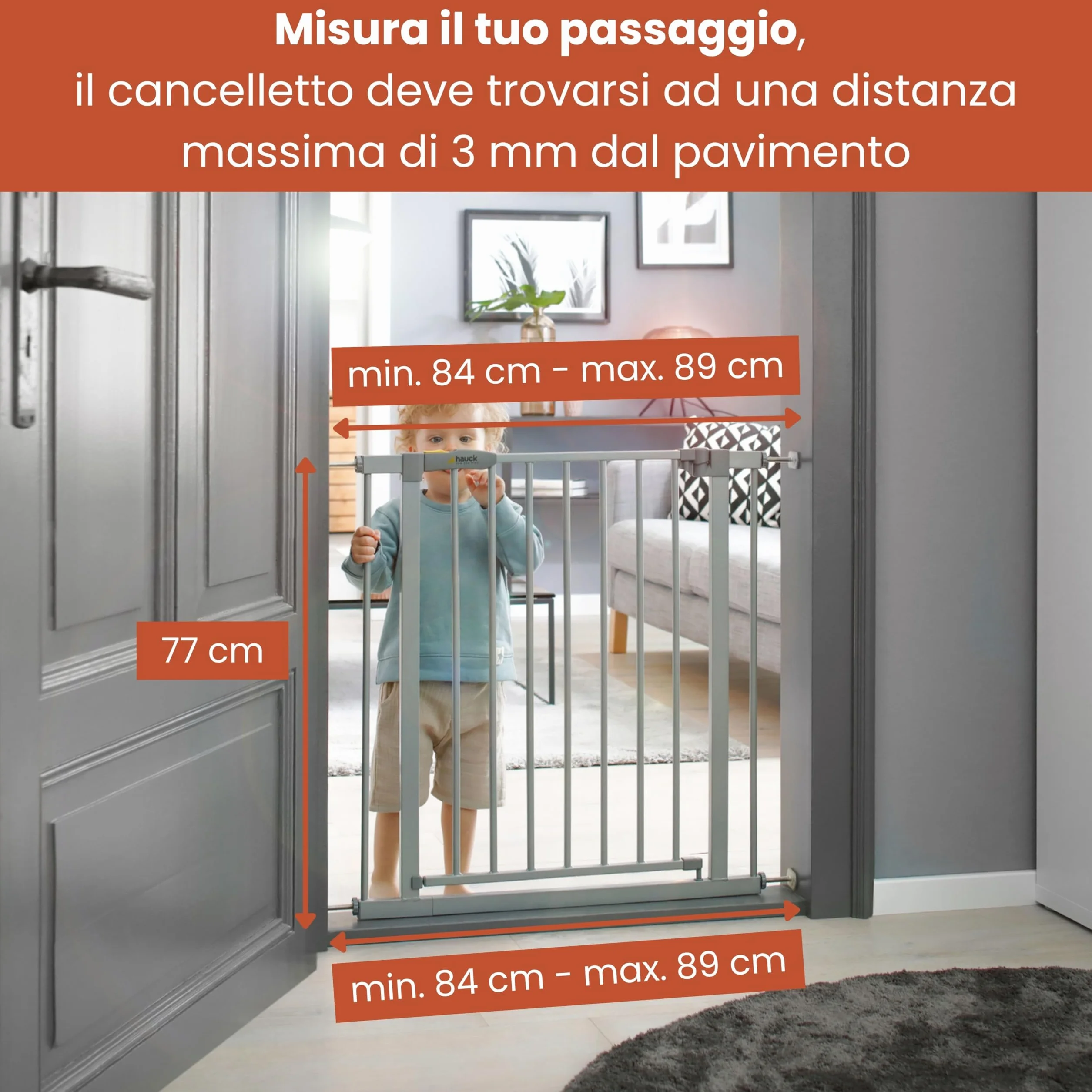 Hauck Stop N Safe 2 Cancelletto di Sicurezza Bambini e Cani 84-89 cm Barriera Porta e Scala Chiusura Manuale Montaggio a Pressione Senza Fori Interno