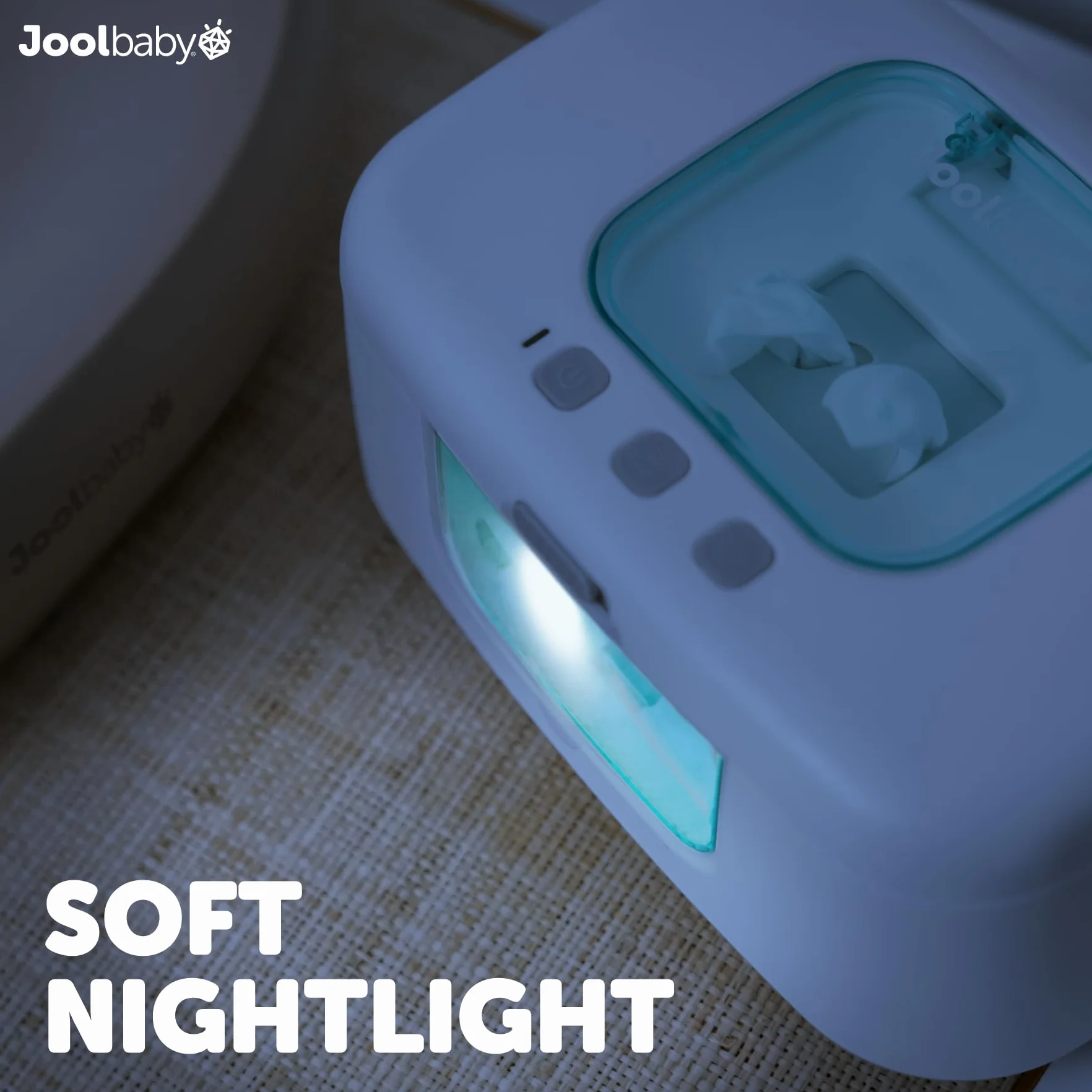 Jool Baby TinyBums Scaldasalviette Dispenser LED Luce Cambia Interruttore On/Off Aqua